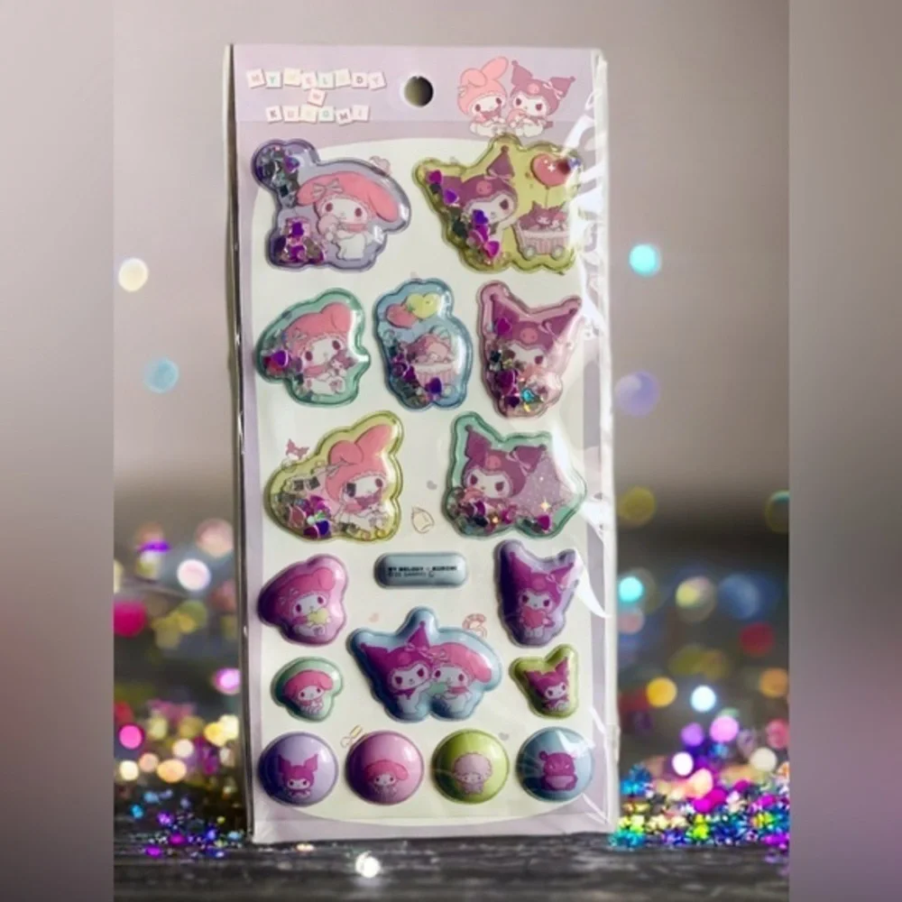 Sanrio 3D Stickers Glitter Capsule Quicksand Decals, Kuromi & My Melody